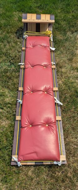 Wooden Snow Sled Toboggan with Red Cushioned Pad & Pull Rope