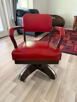 Vintage Red Leather Swivel Desk Chair