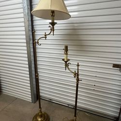 Pair of ANTIQUED BRASS SWING ARM FLOOR LAMPS in Great Condition Can be sold separately Adjustable Height 