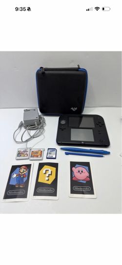 Nintendo 2DS Blue FTR-001 W/ 2 Games, 4gb SD, 2 Stylus, Bag, 3cards, (pin Forget