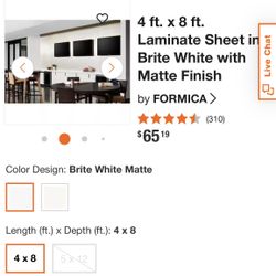 White Formica Laminate Roll 4x8 New In Box