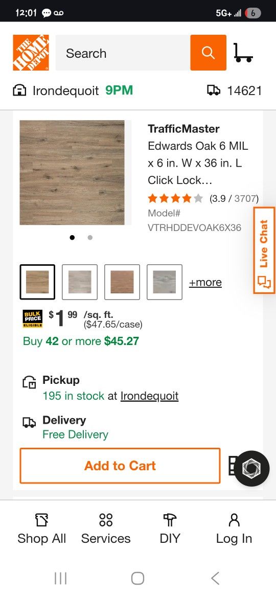 Vinyl Flooring TrafficMaster Edwards Oak 6 MIL x 6 in. W x 36 in. L Click Lock...