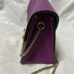 Furla Purple Shoulder Bag with Chain Strap, Logo & Metallic Accent, Push Lock