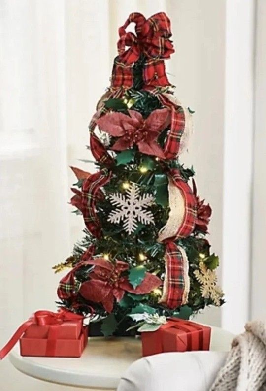 New 24" Tabletop Fully Decorated Pop Up Tree, LED Lights