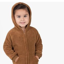 Toddler Footed Pajamas - Brown Fleece Hoodie Onesie 