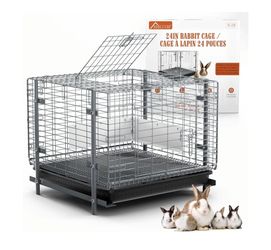  Bunny Cage with Tray 24-inch Easy-Clean Rabbit Cage with Enhanced Kit - Leg, Frame, & Urine Guard Included - Ideal & Secure Home for Rabbit