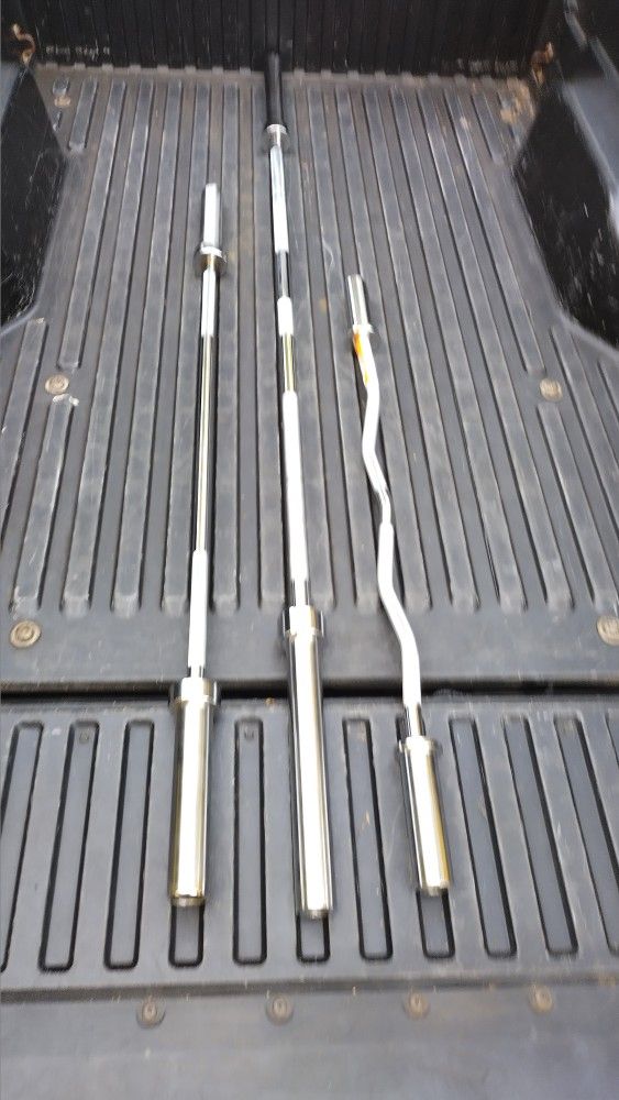 NEW OLYMPIC BARS : 7 FOOT =$85 / 5 FOOT = $65 / CURL BAR = $55
• OLYMPIC : 45LB. / 35 LB. / 25LB. / 10LB. / 5 LB. PLATES