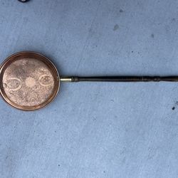 Vintage Copper Bedwarmer With Wooden Handle