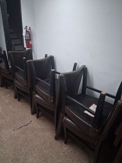 Dark Brown Leather Armchairs with Nailhead Trim