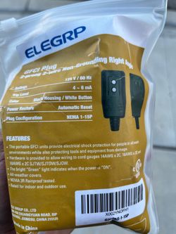 ELEGRP GFCI Plug – Non‑Grounding Right Angle (Brand New)  Price: $5