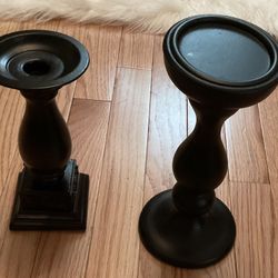 2 Black Candle Holders-8” & 10” Tall