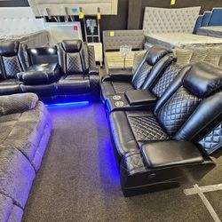 Brand New Sofa & Love Seat Power Recliners USB, LED Wireless Charger Storage, Cup Holder $1299