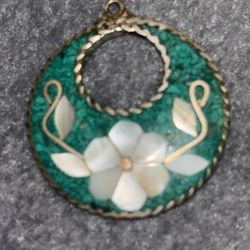 Silver And Gemstone With Pearl Pendant Mexico 