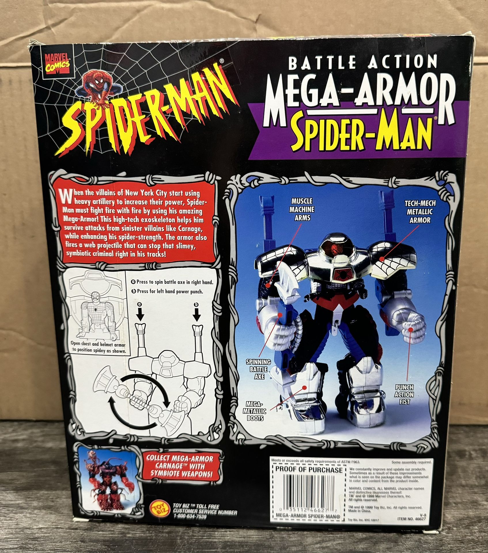 ToyBiz 1999 Comics Spiderman Battle Action Mega Armor Spider Man