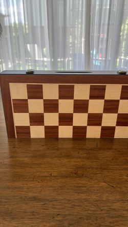 BIVOMON 15" Wooden Folding Magnetic Chess Set with Carved Wood Pieces & Custom Storage Interior