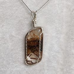 Rutilated Quartz Pendant Wire Wrap In Sterling Silver