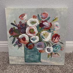 Pier 1 Floral Canvas Wall Art – 18” x 18” – Colorful Flower Vase Painting
