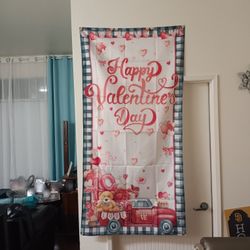 Happy Valentine's Day Door Cover Photo Backdrop Decor 72" x 36"