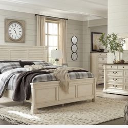 Bolanburg Two-tone Louvered Panel Bedroom Set ( Queen, king, twin, full bedroom set - bed frame- tall dresser, nightstand and chest, mattress options