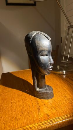 African Hand-Carved Wooden Head Sculpture