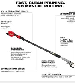 Milwaukee M18 Brushless 18-Volt Lithium-lon Cordless Telescoping Pole Pruring 1 Shears Saw (Tool-Only)