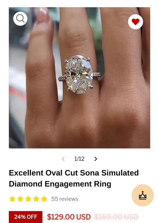 Excellent Oval Cut Sona Simulated Diamond Engagement Ring 