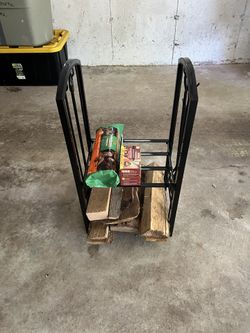 Fireplace Accessory, Holder For Wood And Firestarter, Poker