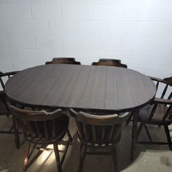 Vintage dinner old tavern table with 6 chairs