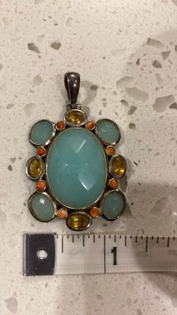 Calcedony, citrine, and coral pendant