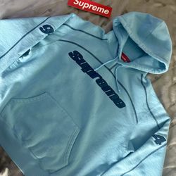 2025 Supreme Overlock Hooded Sweatshirt 'Light Blue' Size SMALL