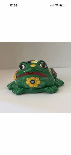 Mexican Talavera Ceramic Frog Statue Hand Painted Folk Art