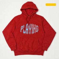 Y2K Style Cotton Heritage Red Graphic Hoodie Size S