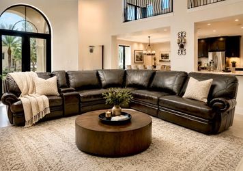 Gorgeous Havertys Real Leather Reclining Sectional Couch Amazing Condition