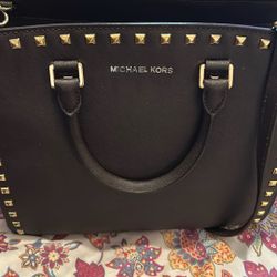 Michael Kors Selma Saffiano Leather Large Brown Studded Purse With Bag Cover