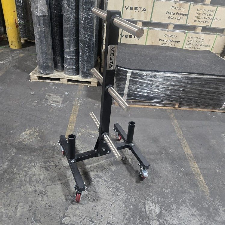 Vesta Weight Tree | Commercial Grade | 6 Plate Holders | 2 Barbell Holders | Wheels | Gym Equipment | Fitness | Squat Rack |