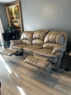 Recliner leather couch - sage color
