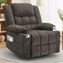 New-Korser 360° Swivel Rocker Recliner for Adults, Nursery Glider Recliner with Massage and Heating, Rocking Chair with Cup Holder, Manual Recliner Ch