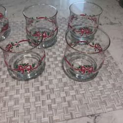 Libbey Christmas Holly Glasses And Two Bowls 