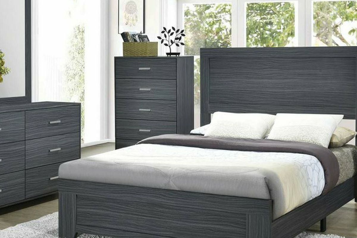 Brand New Modern Grey Oak 4 Piece Queen Bedroom Set