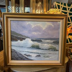 Vintage Oil On Canvas Ocean View Signed