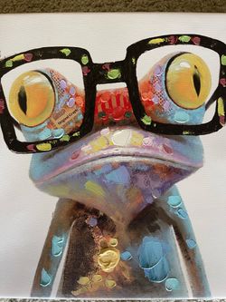 Colorful Frog Canvas Wall Art – 16” x 16”