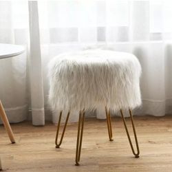$35 p#7639  Vanity Faux Fur Footrest Stool Bedroom Living Room Ottoman Chair With Metal Legs
