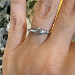 Platinum Engagement Wedding Ring With Old Euro Cut Diamond