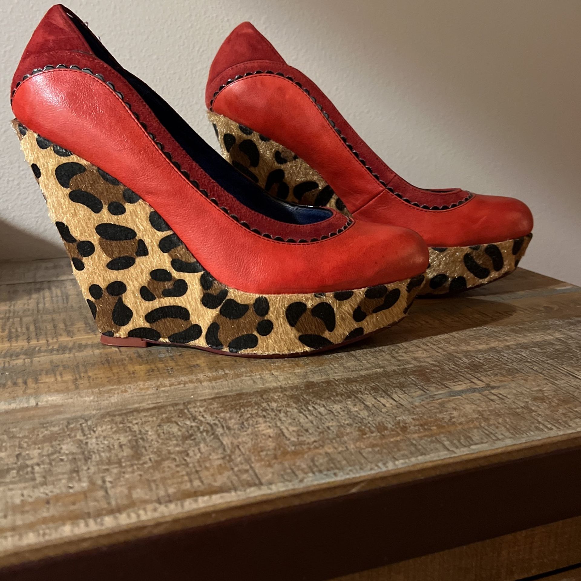 Red Leather/ Leopard Platforms