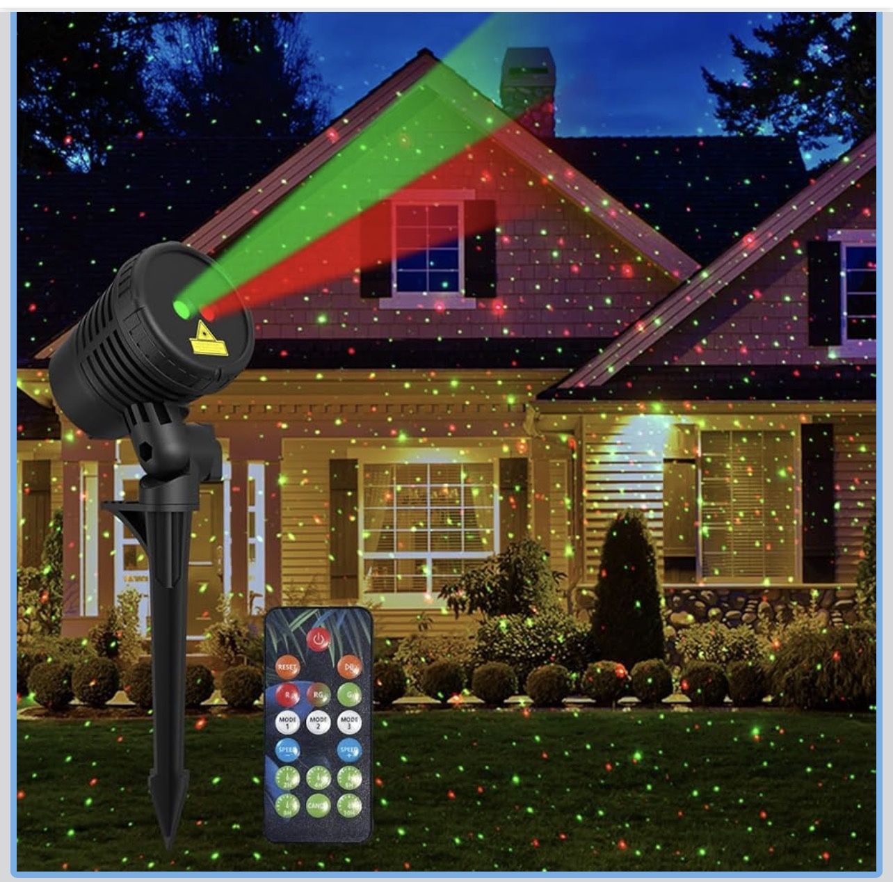 Christmas Projector Lights Outdoor Waterproof with Remote Control, Outdoor Christmas Decorations Garden & Landscape Lights with Red and Green Stars fo
