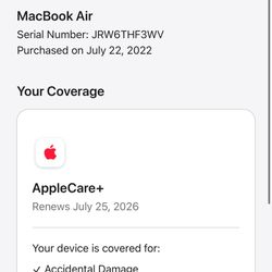 MacBook Air 13” M2 With Apple Care