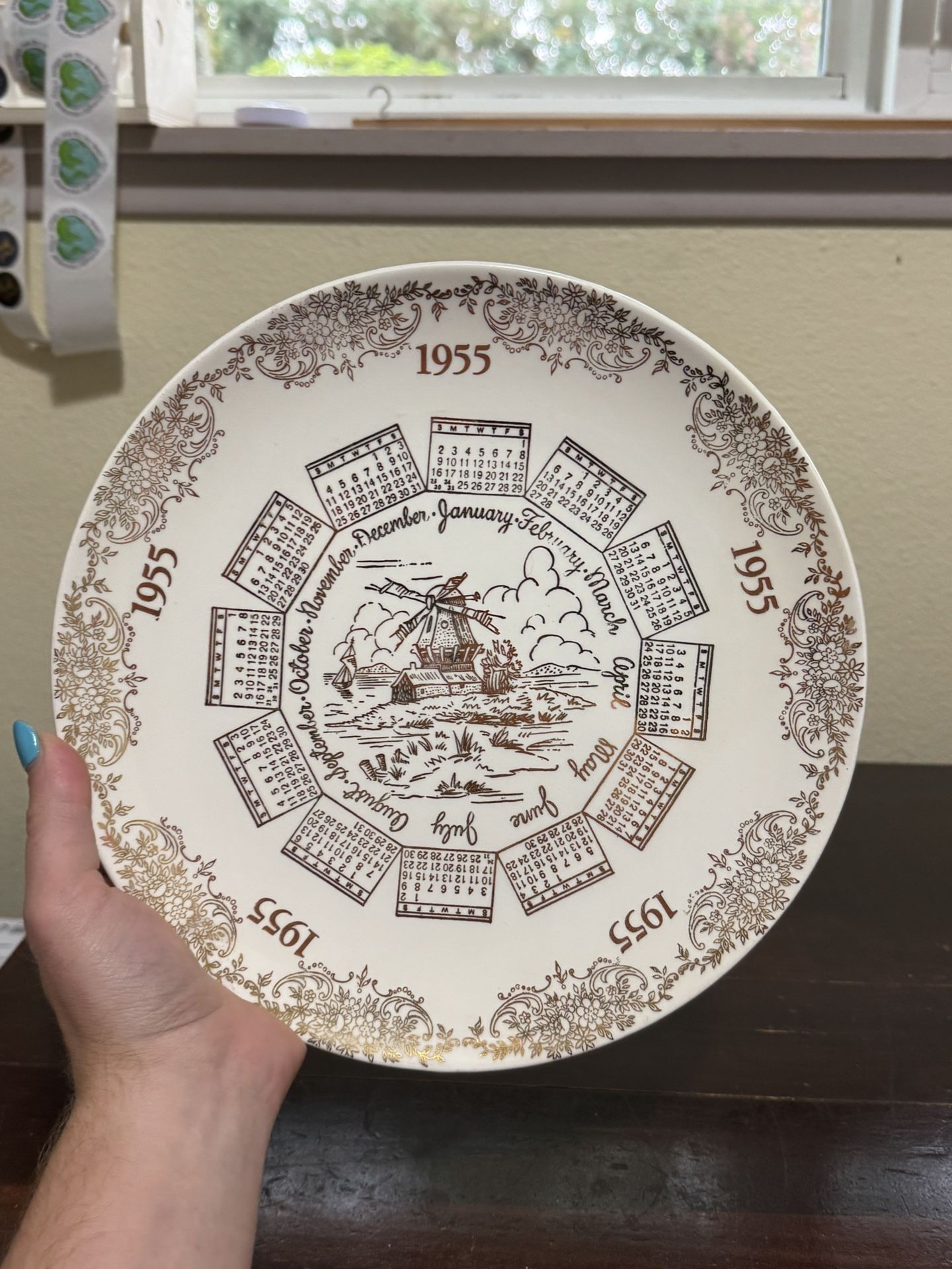 Vintage Calendar Plate 1955 Birth Year Zodiac Design