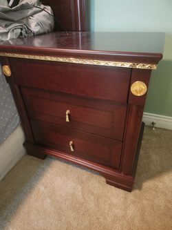 Cherry Wood Nightstand with Gold Hardware set of 2