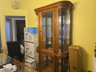 Oak Curio/China Cabinet And Bar Service