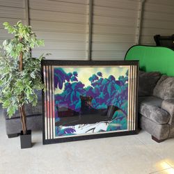 Vintage 80s GIANT panther mirror framed Painting
